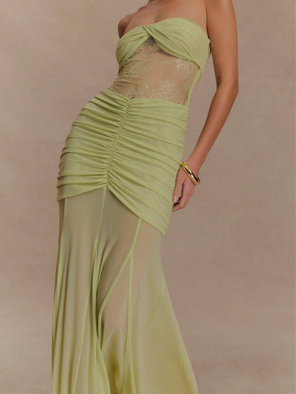 Mesh Tulle Bandeau Long Holiday Dress