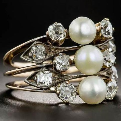 Vintage Layered Triple Pearl Gold Ring