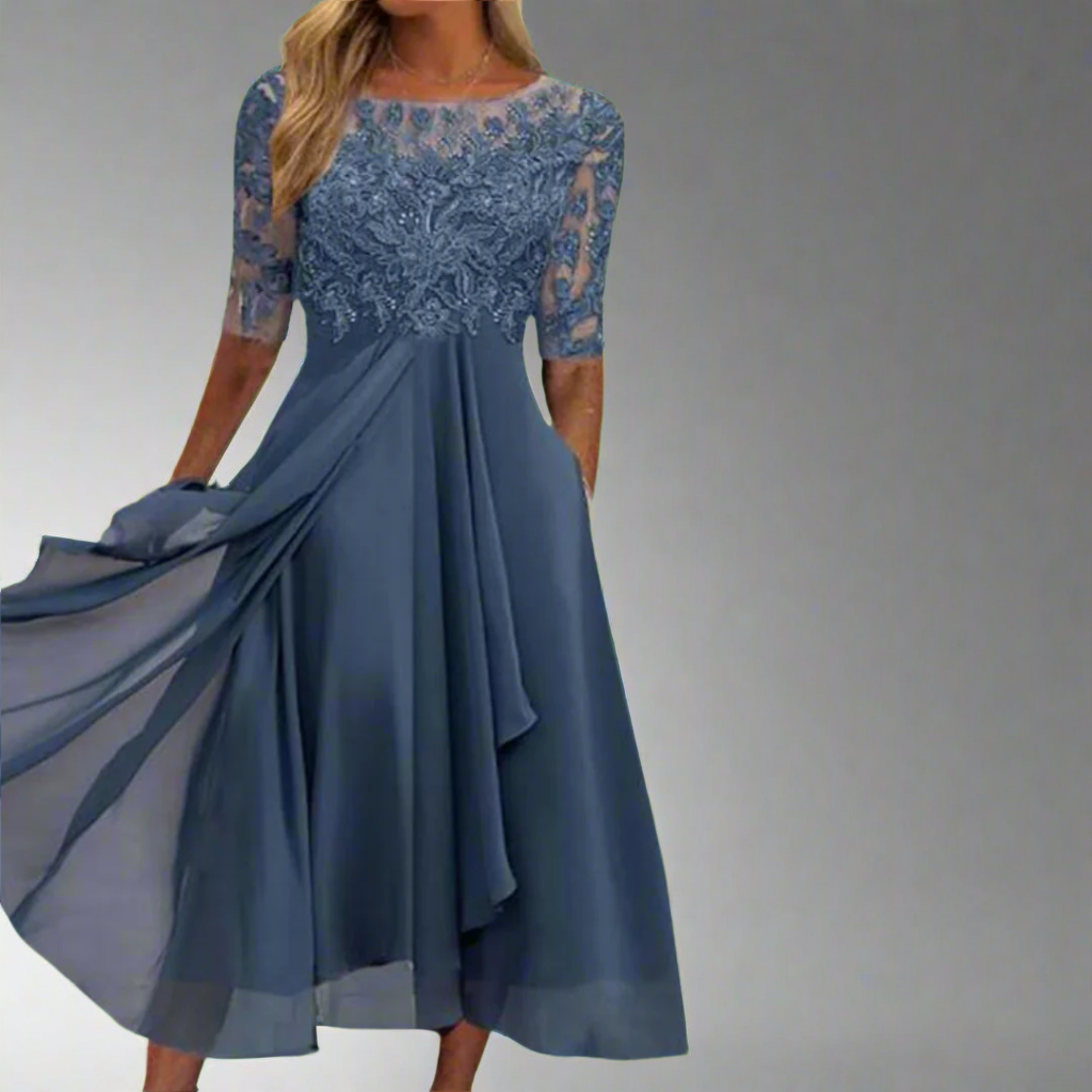 Gundrada | Elegant Midi Dress with Lace Sleeves