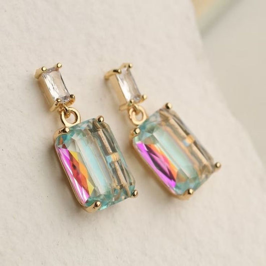 Vintage Colorful Square Glass Earrings