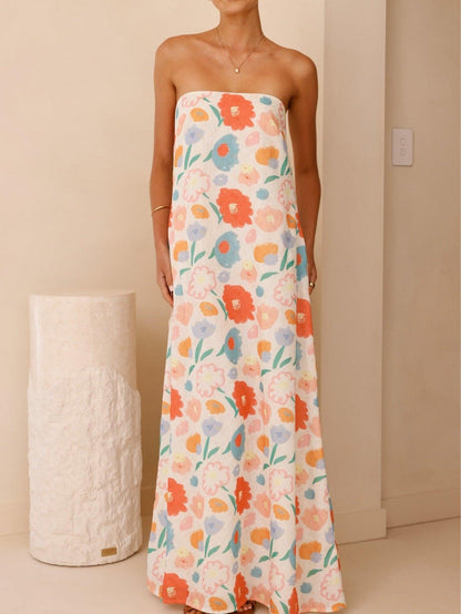 Strapless Floral Print Resort Dress