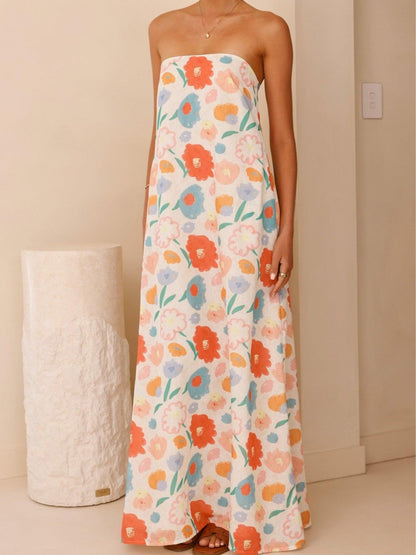Strapless Floral Print Resort Dress