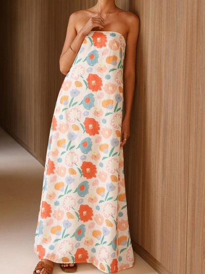 Strapless Floral Print Resort Dress