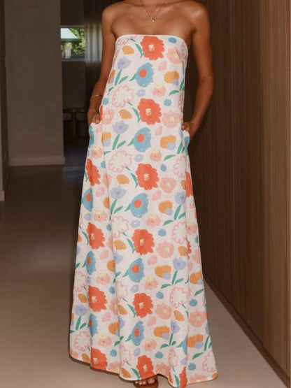 Strapless Floral Print Resort Dress