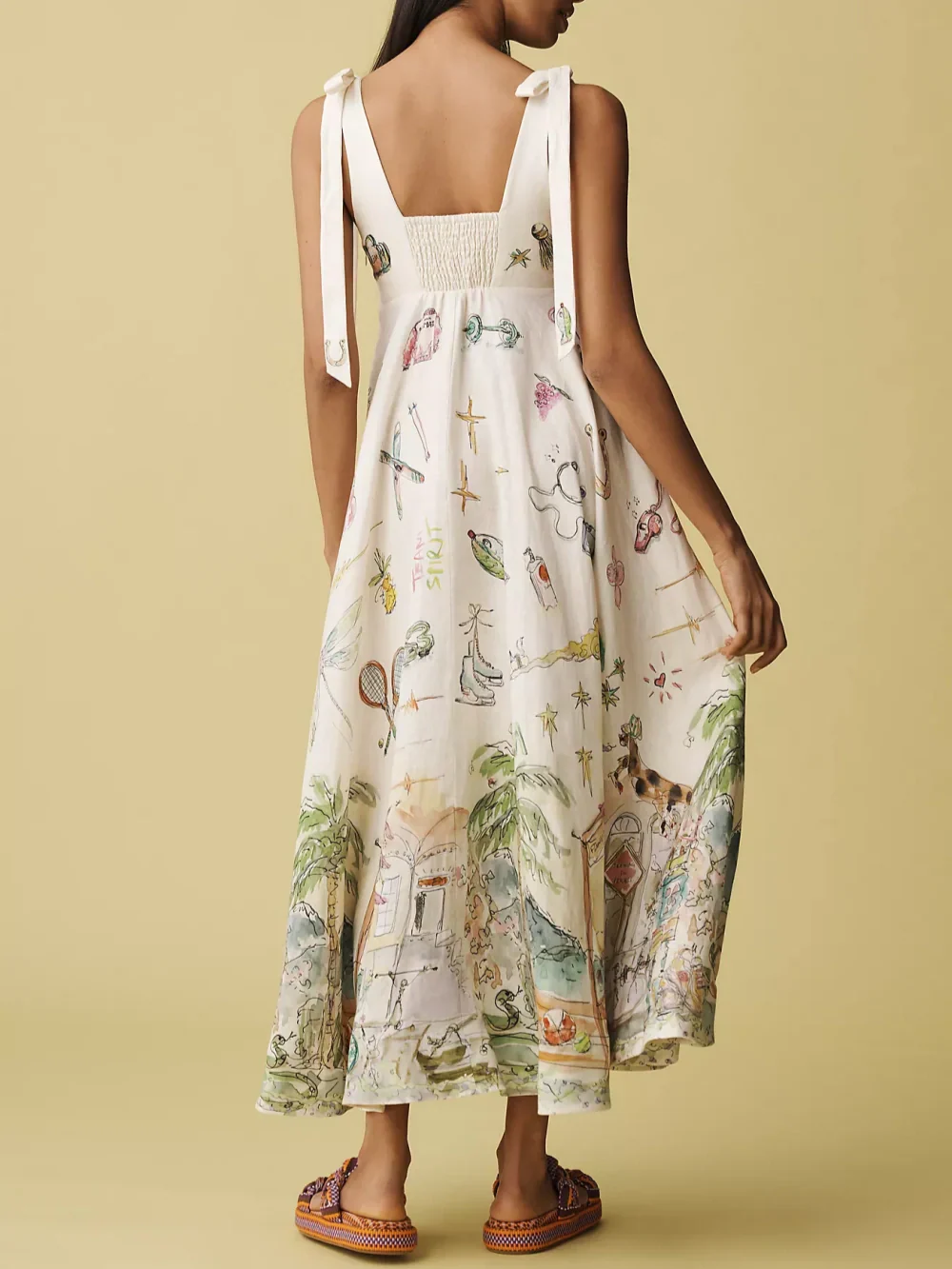 Linen Painted Ballet Tie Midi Dress