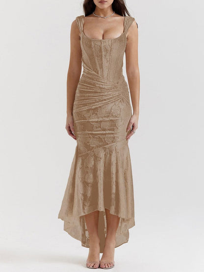 Brown Pink bell floral maxi dress