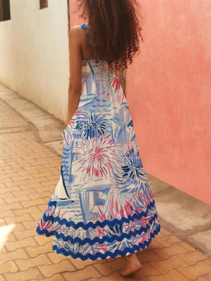 Floral wave strap A-line dress