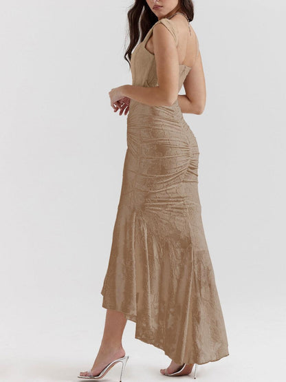 Brown Pink bell floral maxi dress