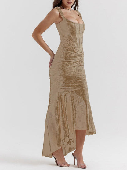 Brown Pink bell floral maxi dress