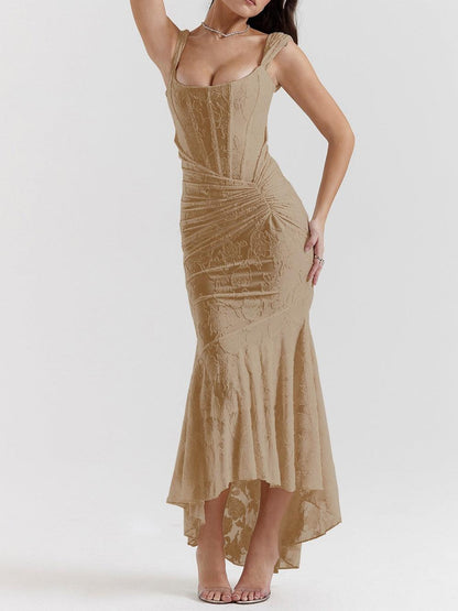 Brown Pink bell floral maxi dress