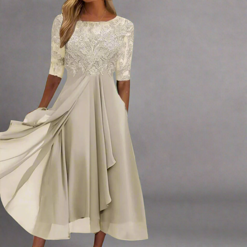 Gundrada | Elegant Midi Dress with Lace Sleeves