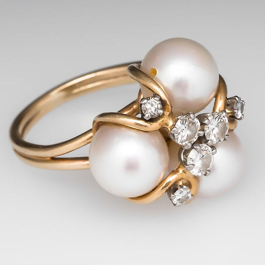 Vintage Pearl Zirconia Gold Ring