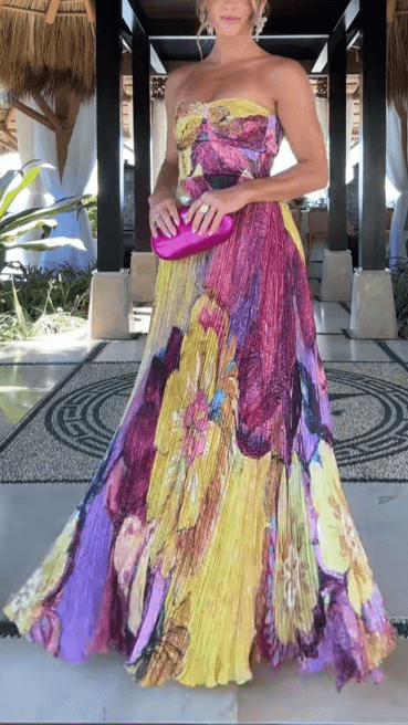 Painted Print Pleated Maxi Dress