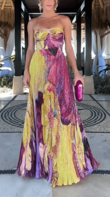 Painted Print Pleated Maxi Dress