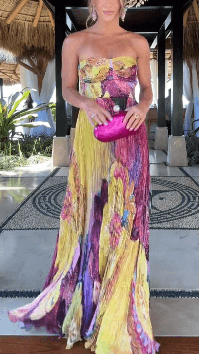 Painted Print Pleated Maxi Dress