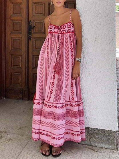 Pink Embroidered Midi Dress