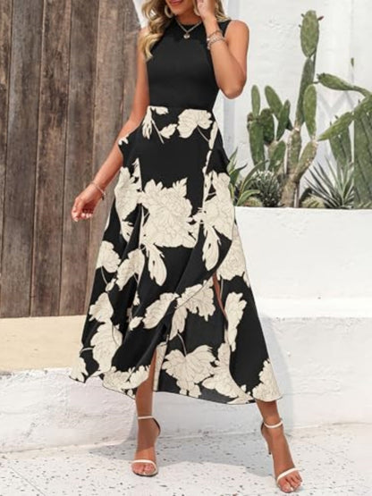 Elegant printed sleeveless midi dress