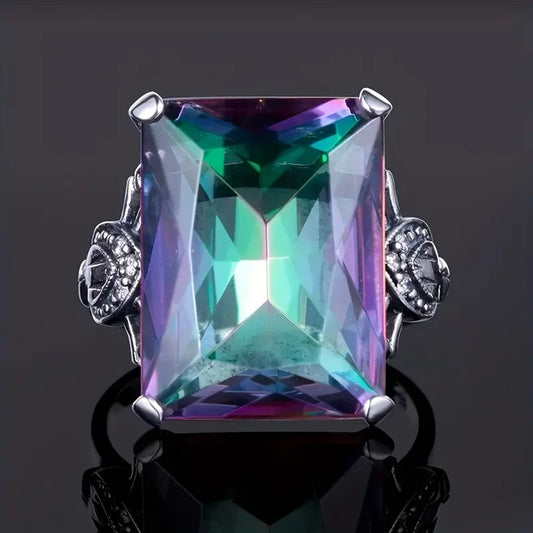 Vintage Colorful Square Glass Ring