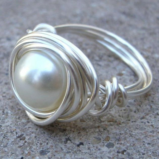 Vintage Silver Thin Pearl Ring