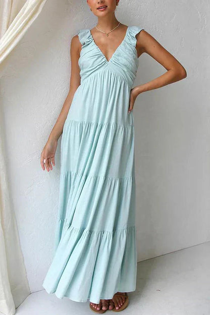 Elegant Rose Maxi Dress with V-Neckline