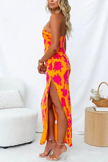 One Shoulder Side Split Printed Cami Maxi Dress
