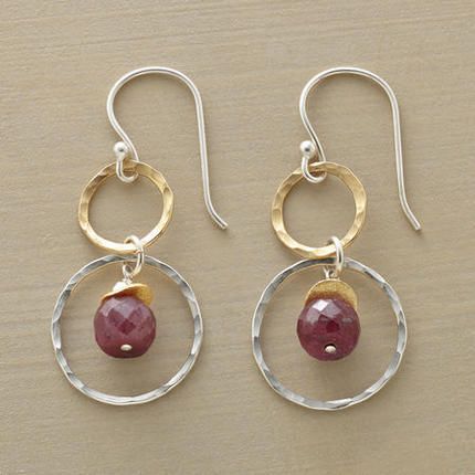 Vintage Red Stone Gold & Silver Earrings