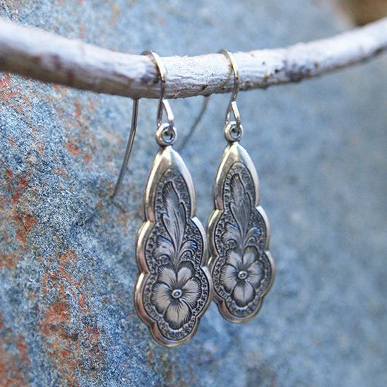 Floral Silvered Dangling Earrings