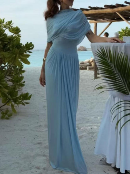 Cape-style pleated wrap maxi dress