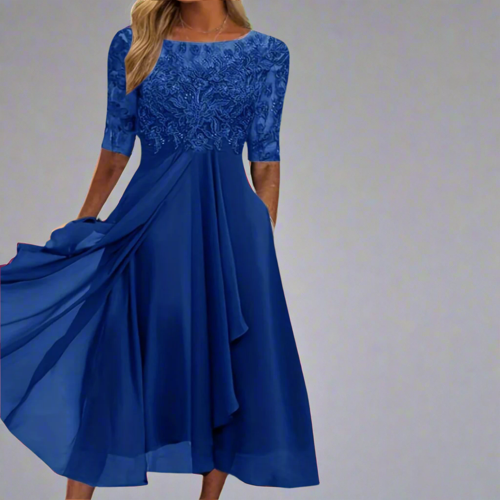 Gundrada | Elegant Midi Dress with Lace Sleeves