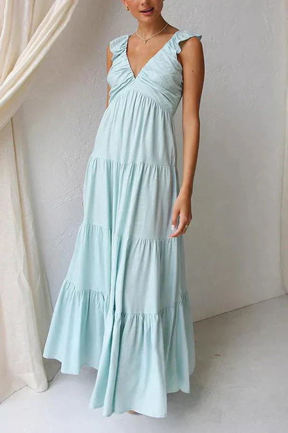 Elegant Rose Maxi Dress with V-Neckline