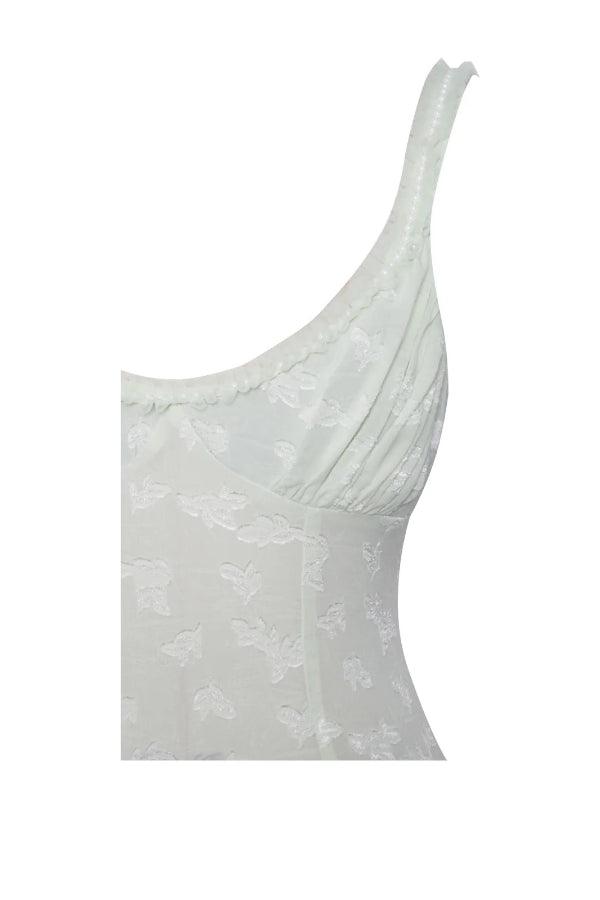 Light Green Square Neck Jacquard Textured High Slit Maxi Dress