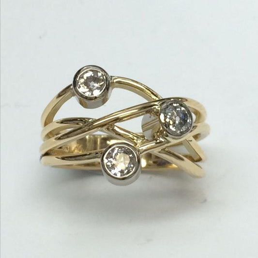 Vintage Irregular Layered Gold Zirconia Ring