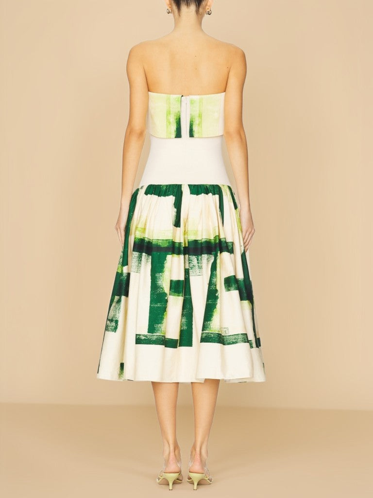 Strapless printed midi dress