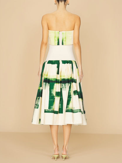 Strapless printed midi dress