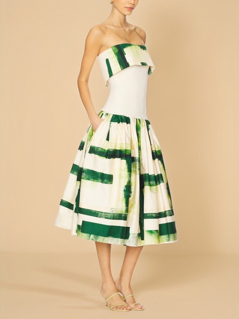 Strapless printed midi dress