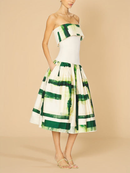 Strapless printed midi dress