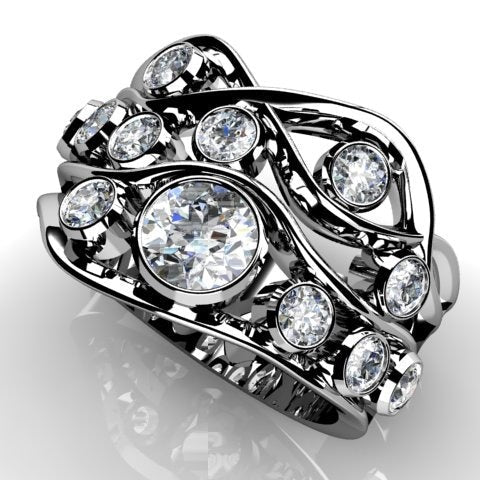 Vintage Layered Wavy Zirconia Silver Ring