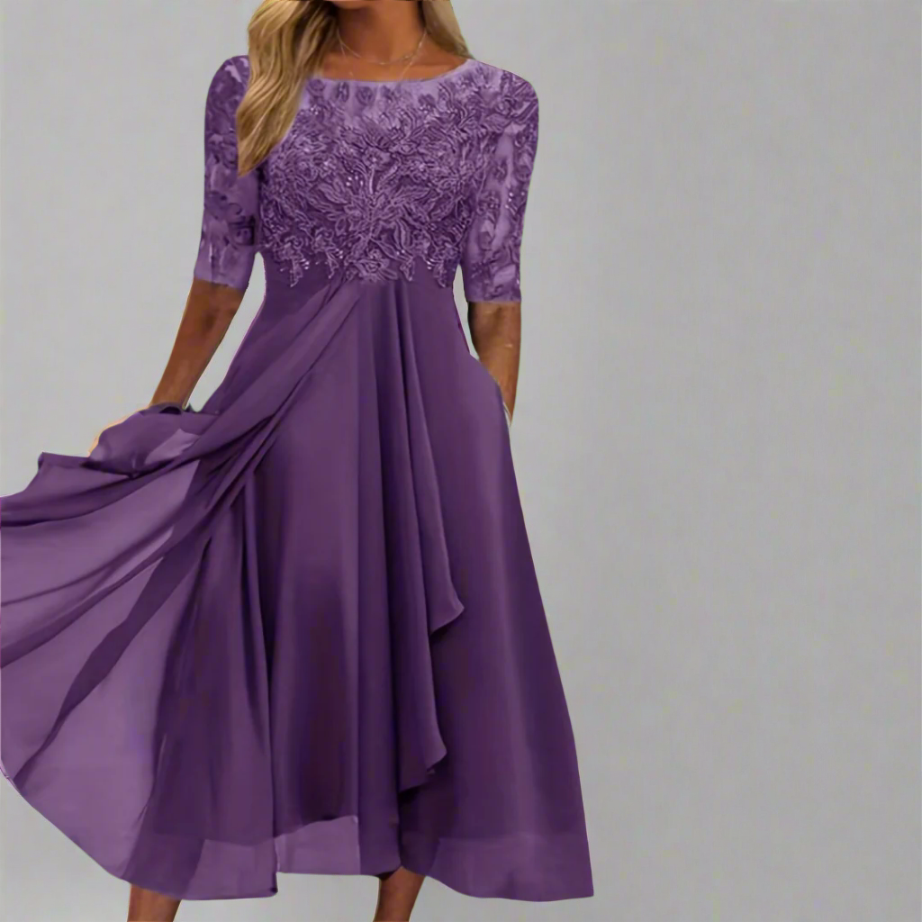 Gundrada | Elegant Midi Dress with Lace Sleeves