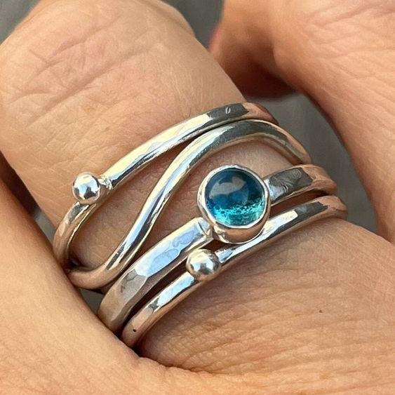 Vintage Layered Blue Stone Silver Ring