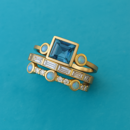 Vintage Blue Crystal Ring Set