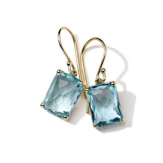 Vintage Square Blue Glass Gold Earrings