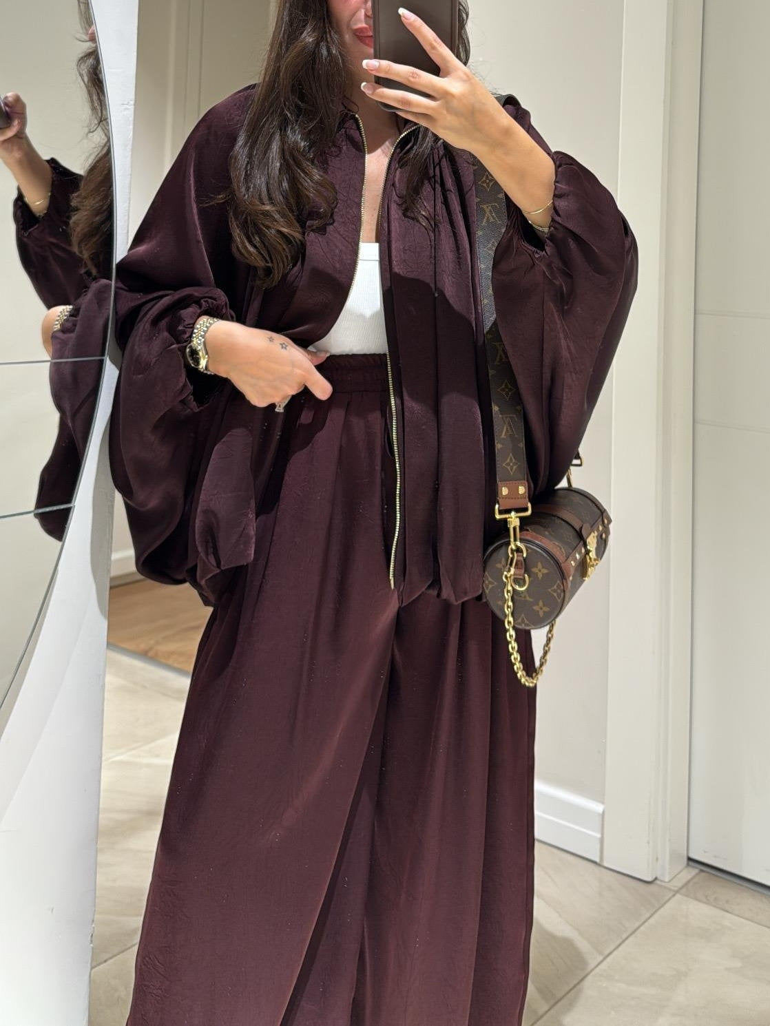 Brown Jacket + Drawstring Pants Casual Two-piece Suit