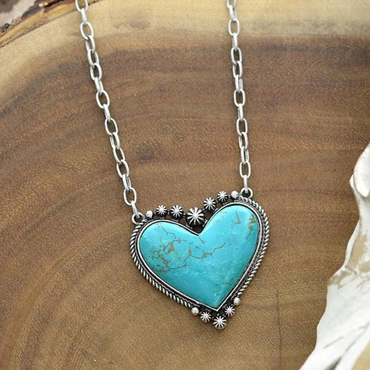 Blue Opal Heart Silver Necklace