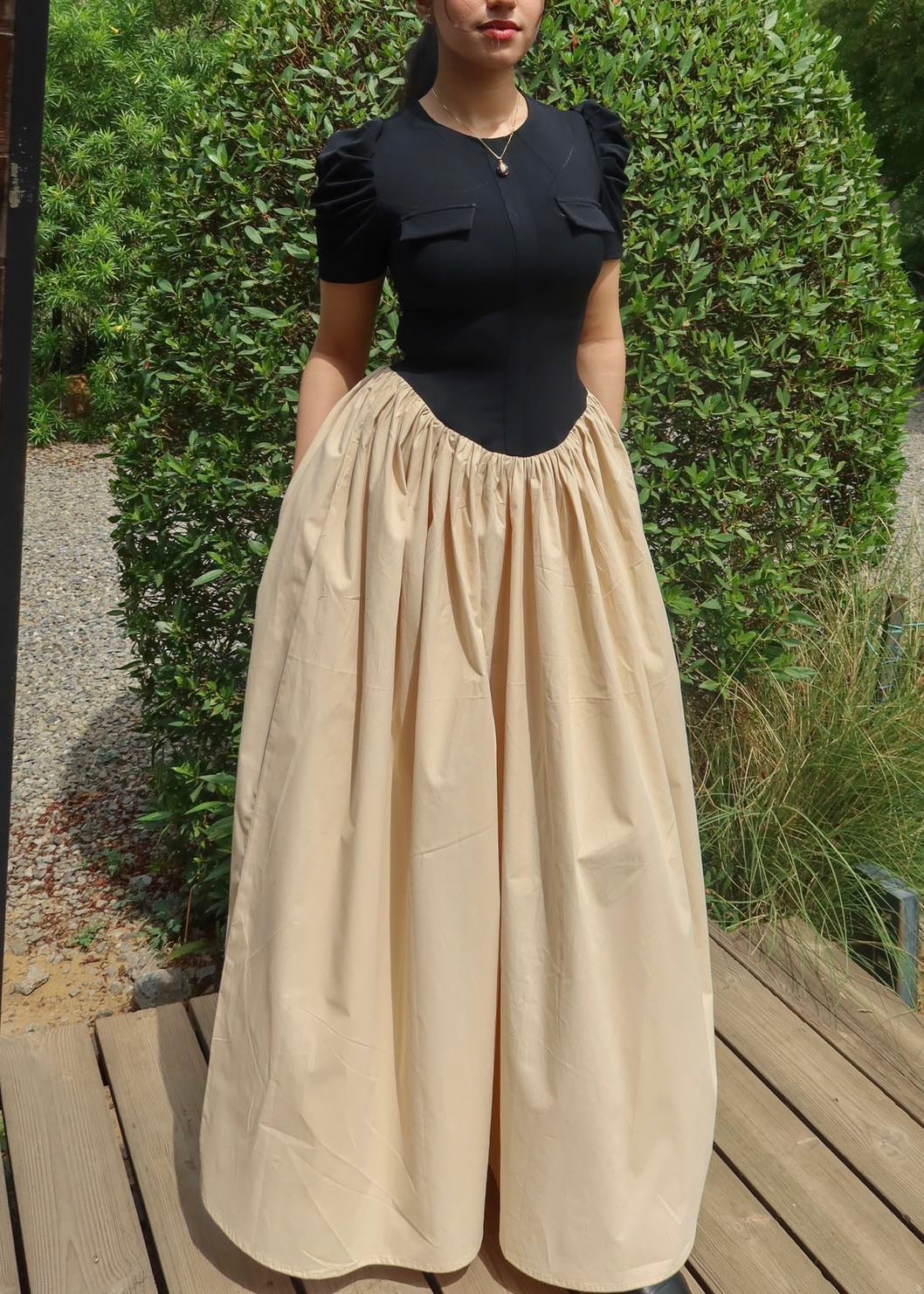 Women's Black Short Sleeved Shirt One-piece Maxi Dress