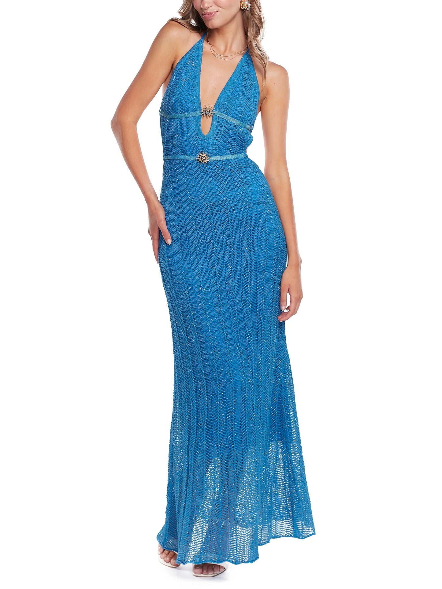 Knitted beach backless camisole long dress