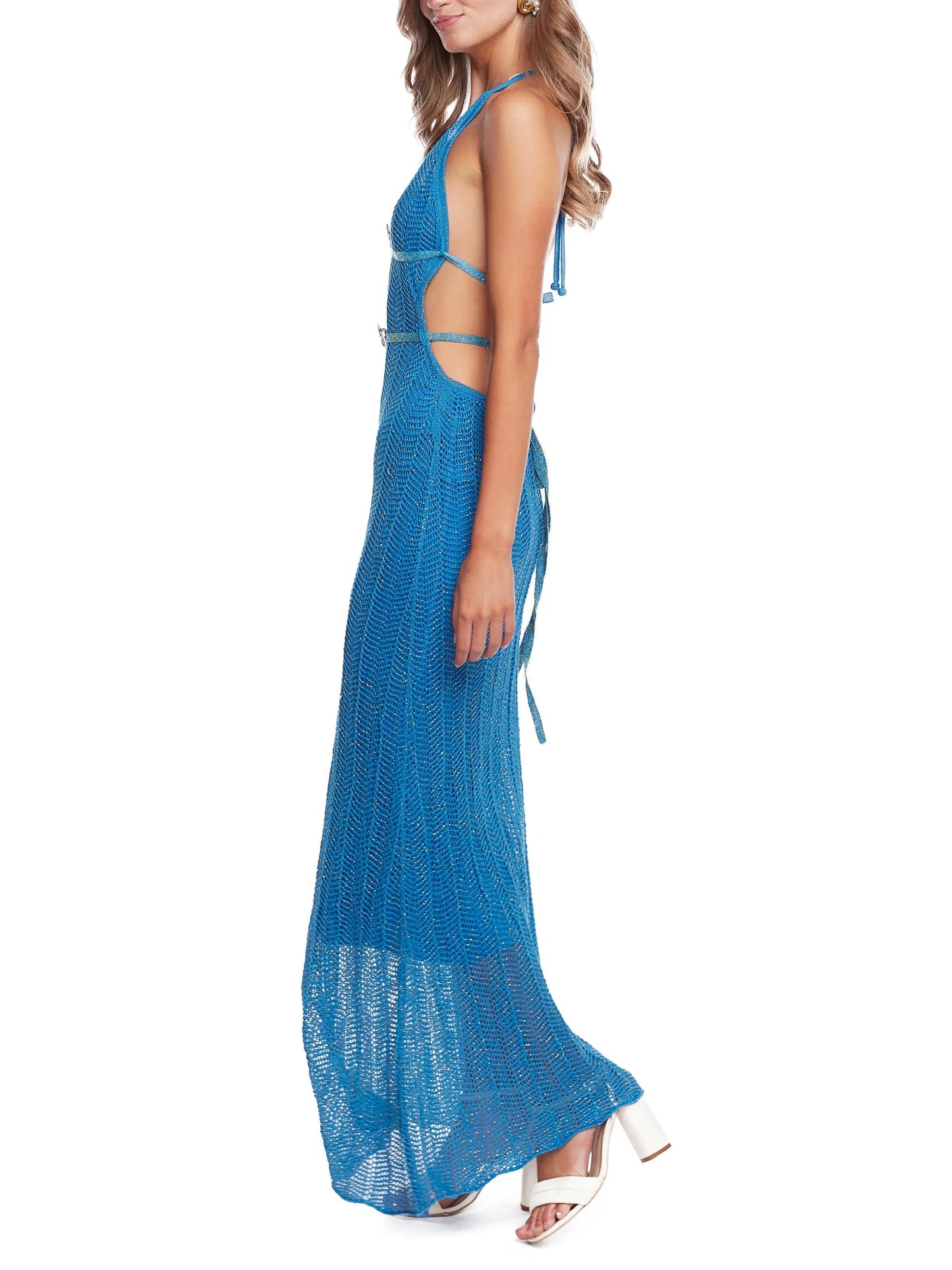 Knitted beach backless camisole long dress