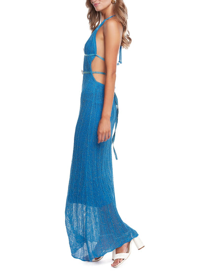 Knitted beach backless camisole long dress