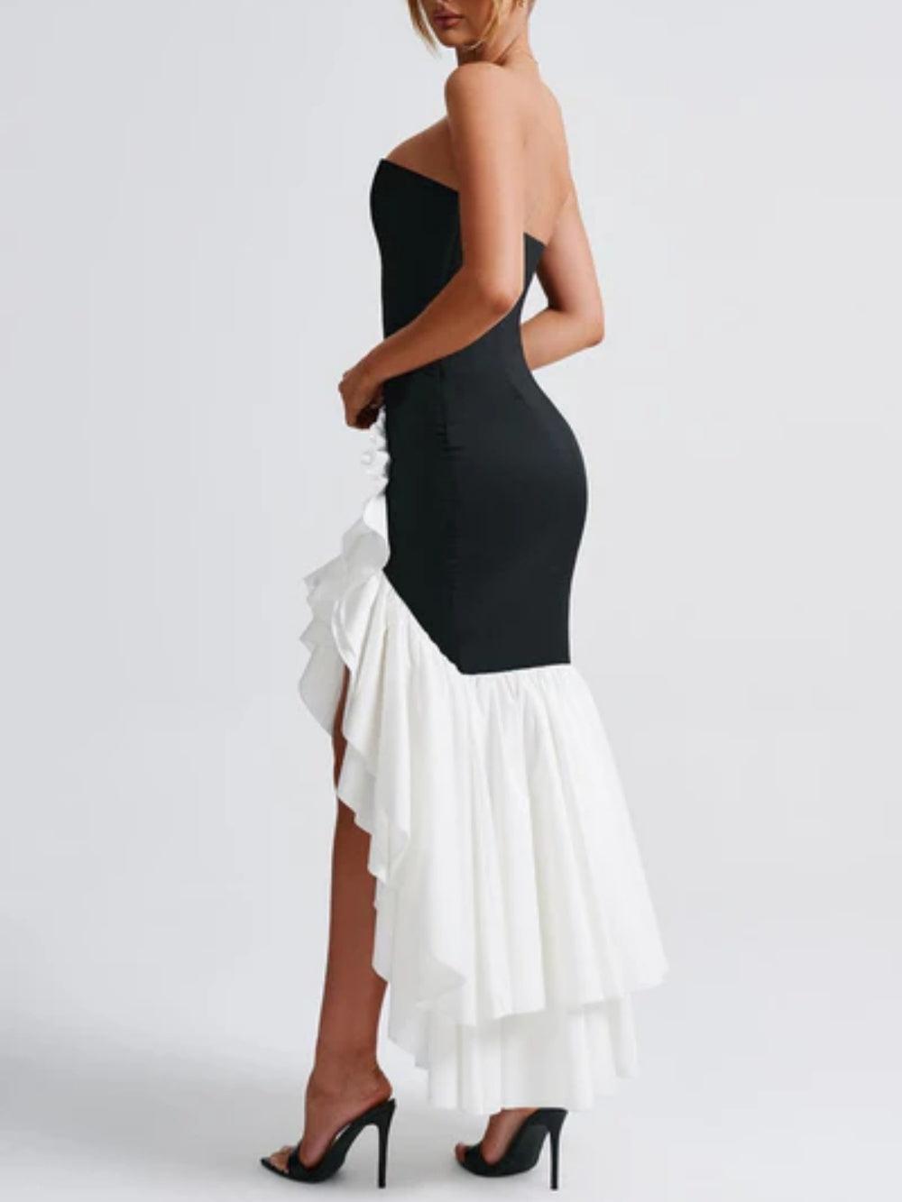 Strapless black and white stitching dress