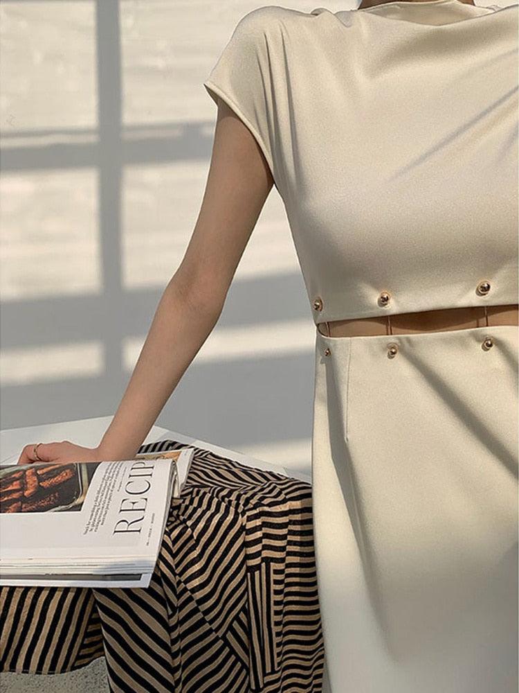 Cap Sleeve Cutout Midi Dress