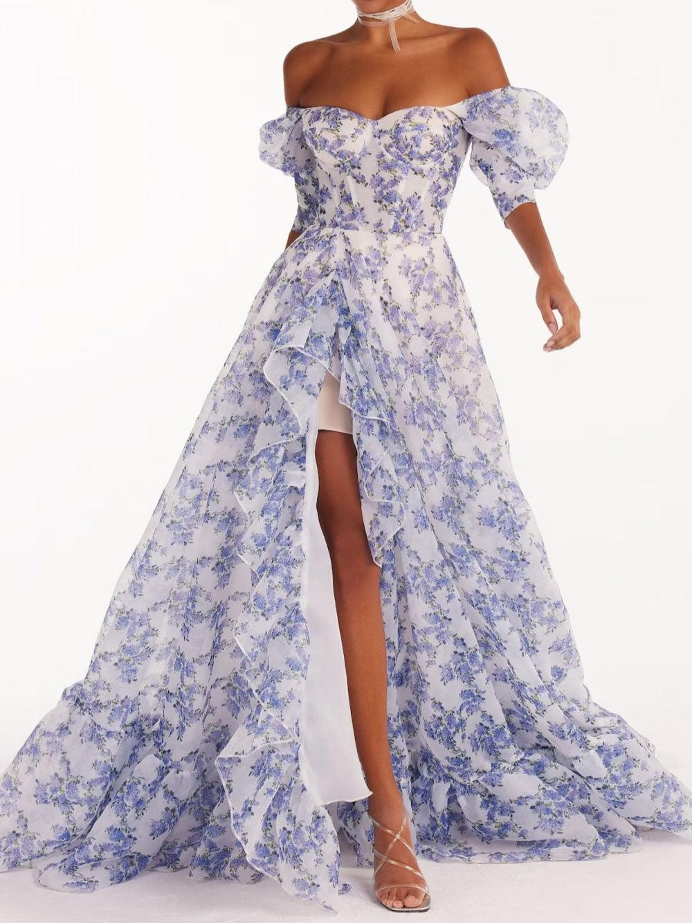 Blue Hydrangea maxi princess dress